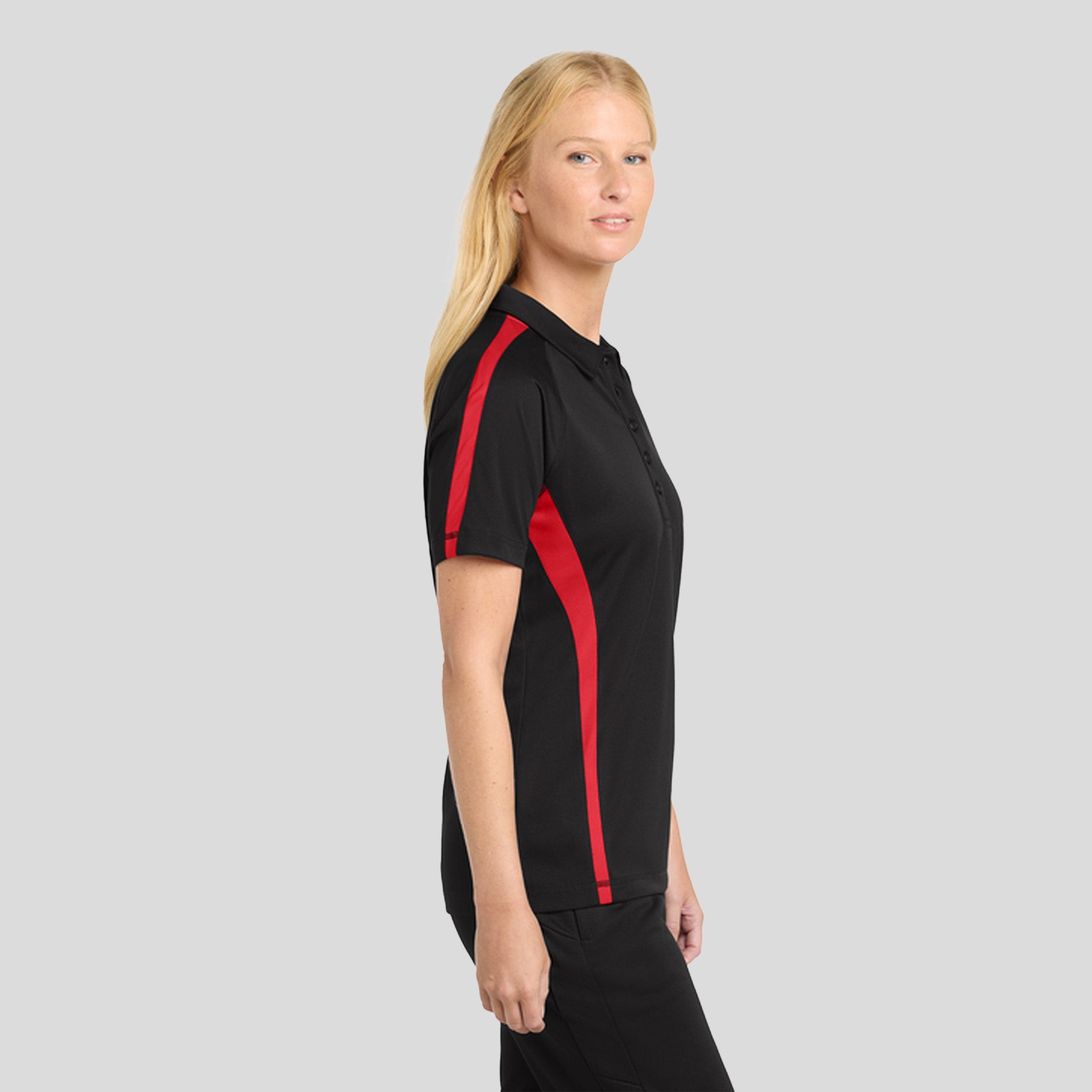 Women's PosiChargeยฎ Micro-Mesh Colorblock Polo | Black/Red