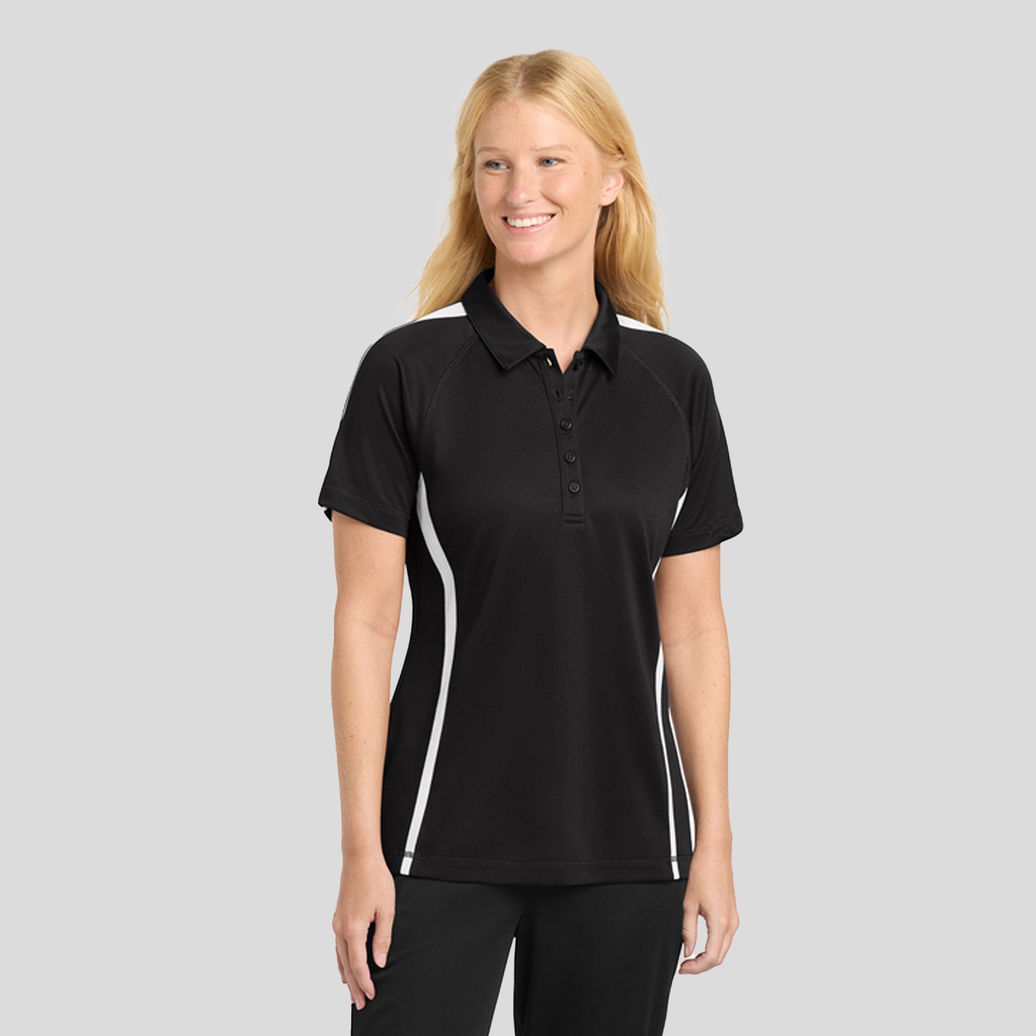 Women's PosiChargeยฎ Micro-Mesh Colorblock Polo | Black/White