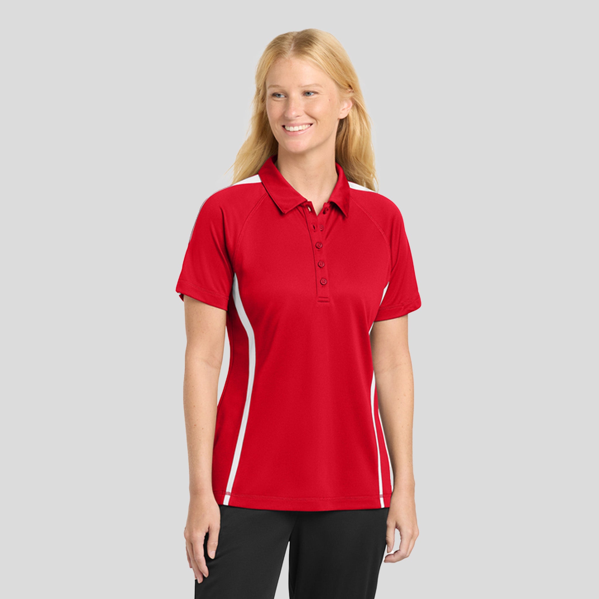 Women's PosiChargeยฎ Micro-Mesh Colorblock Polo | Red/White